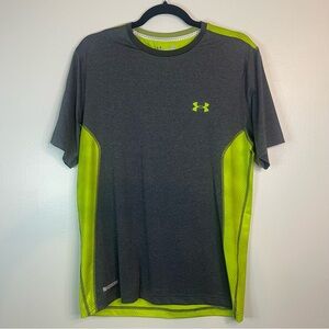 Under Armour fitted HeatGear athletic shirt in gray and lime green